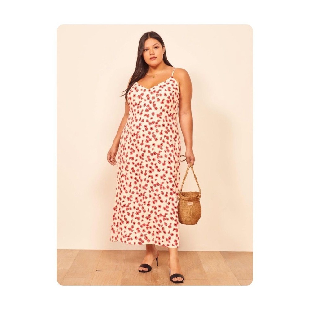 Reformation Alexandra Midi Dress In Red Daisy Days Plus Size 18 Slip Floral NEW